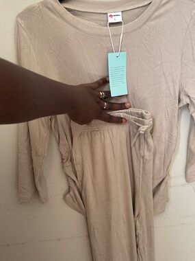 Wholll Beige Lounge Set - Soft Long Sleeve Top & Drawstring Pants